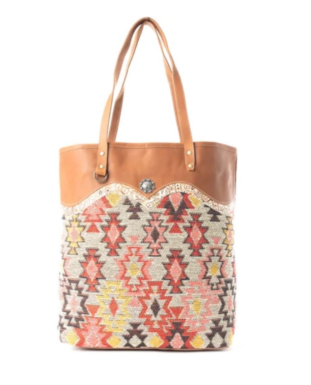NWT Women's Western Leather and Canvas Tall Desert Bloom Tote Bag